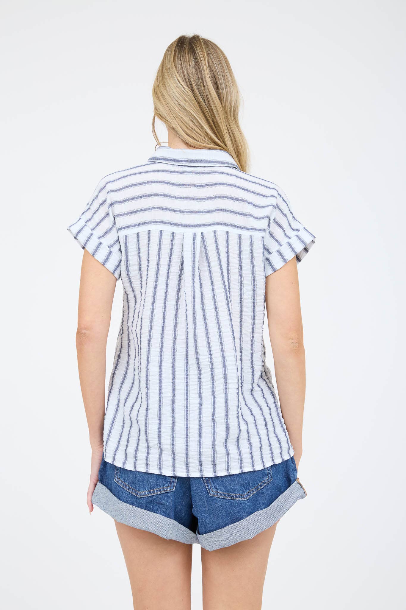 NAVY STRIPE BUTTON UP SHIRT