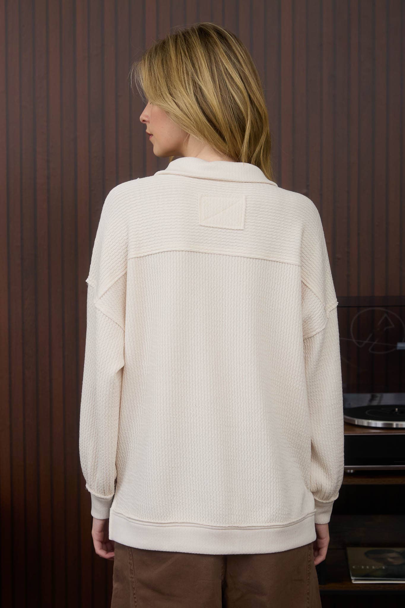 WAFFLE KNIT COLLARED TOP