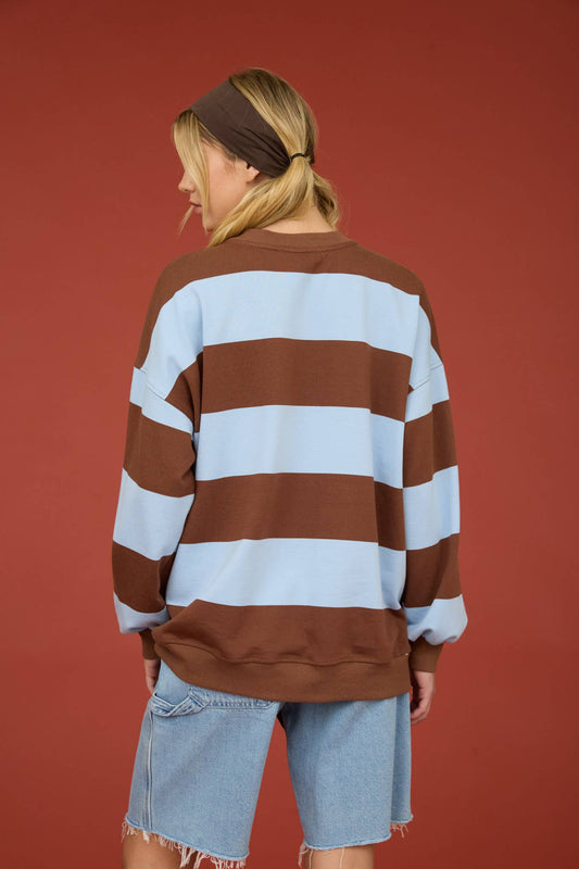 BLUE OVERSIZED WIDE STRIPE CREW NECK