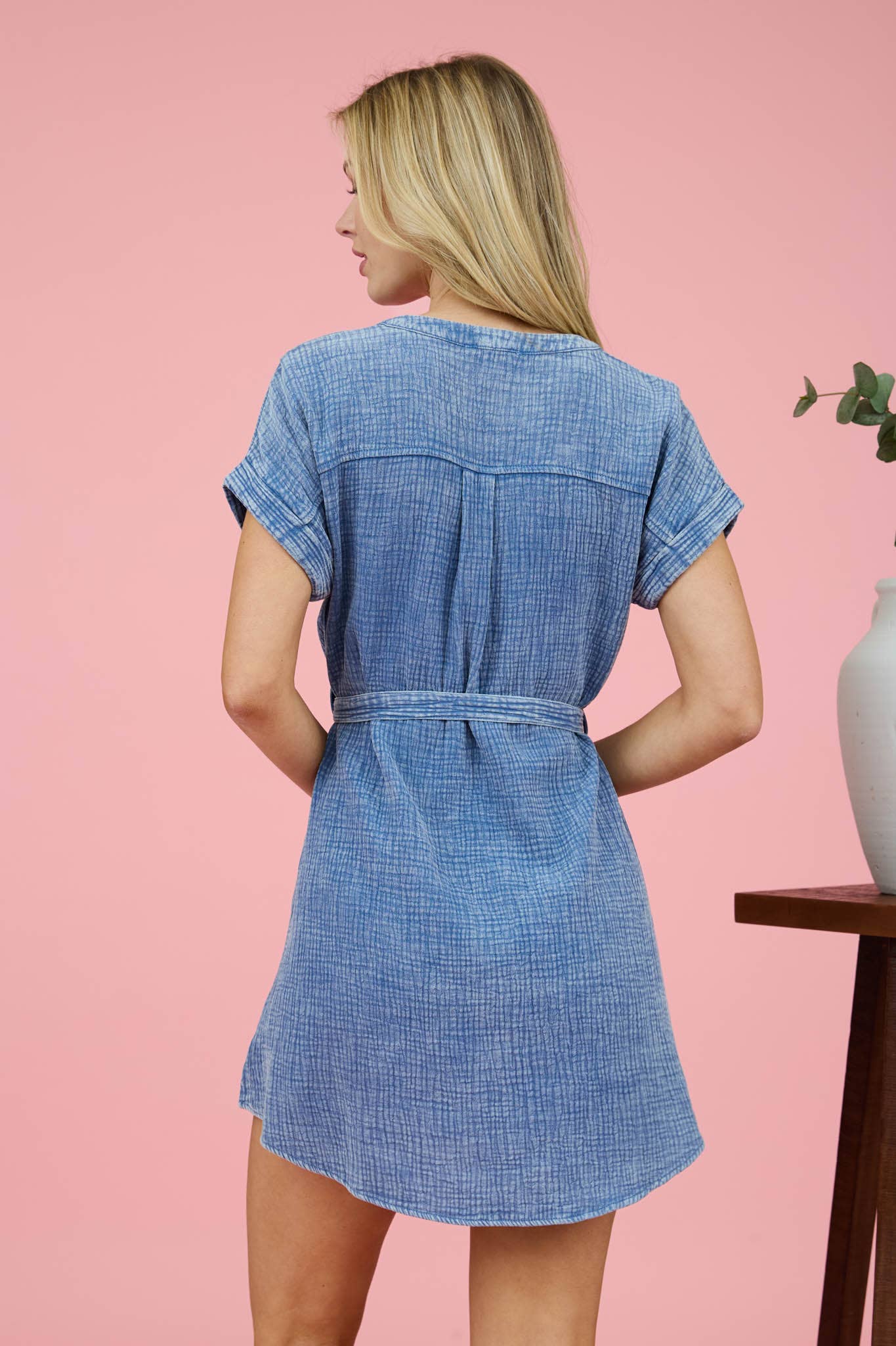 Blue Tie Waist Dress