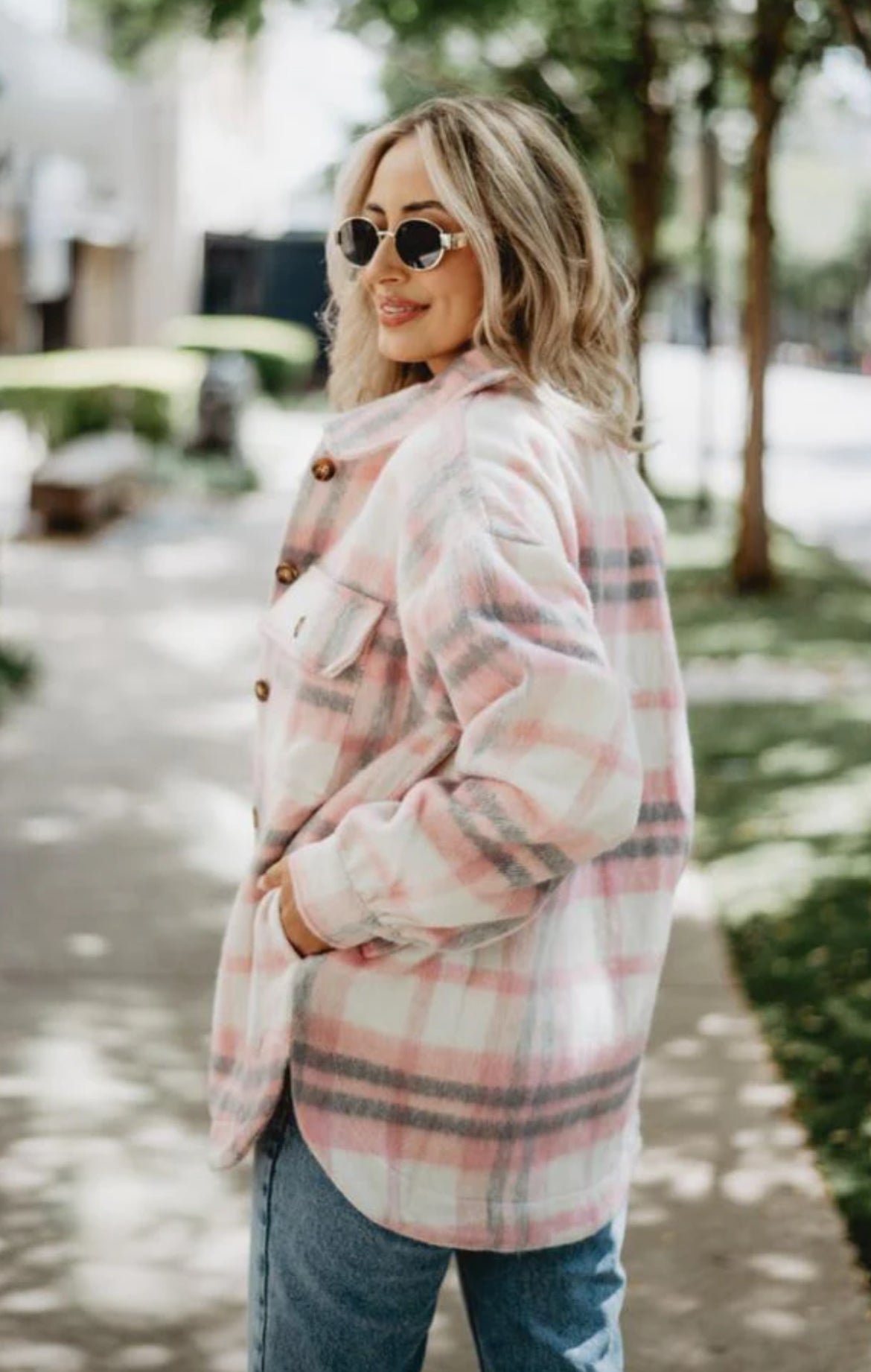 PINK & GRAY PLAID SHACKET