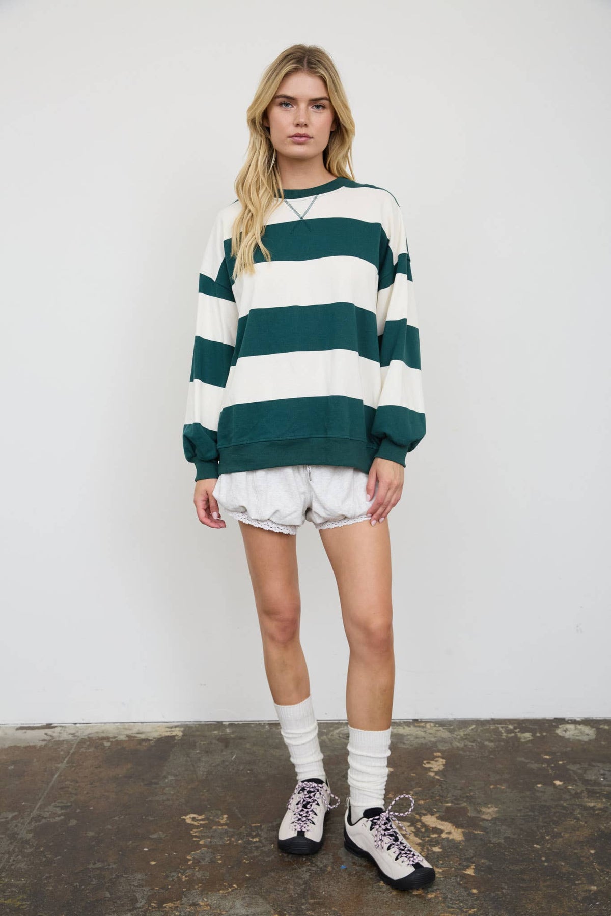 GREEN WIDE STRIPE CREW NECK