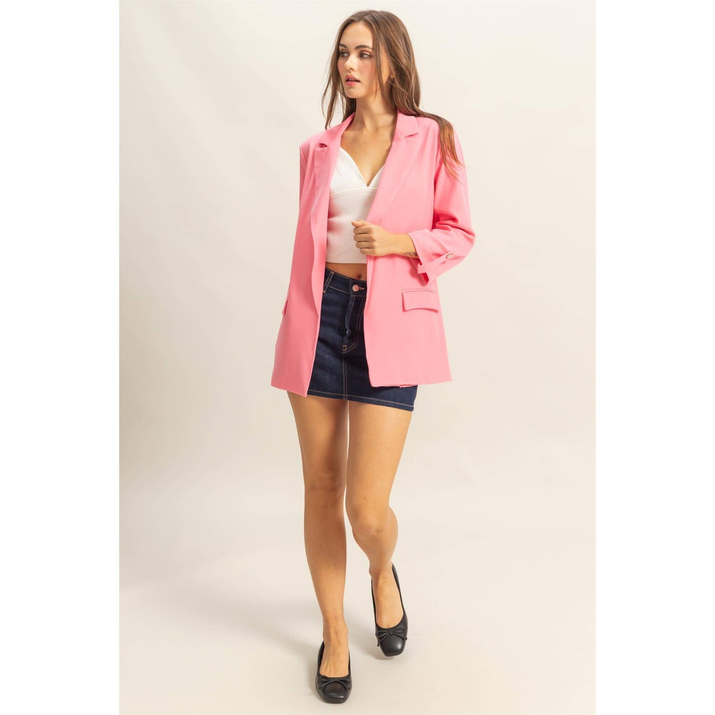 Pink Three Quarter Sleeve Blazer