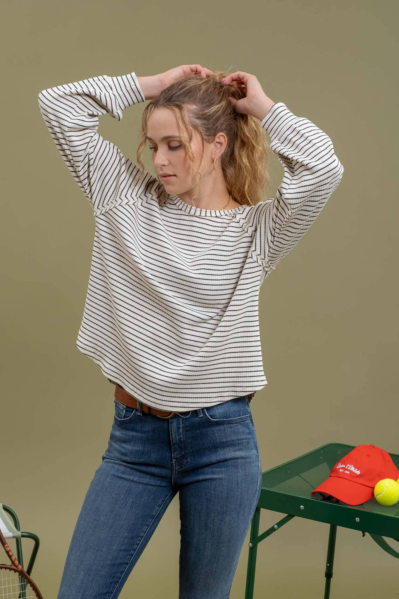 IVORY STRIPED KNIT TOP