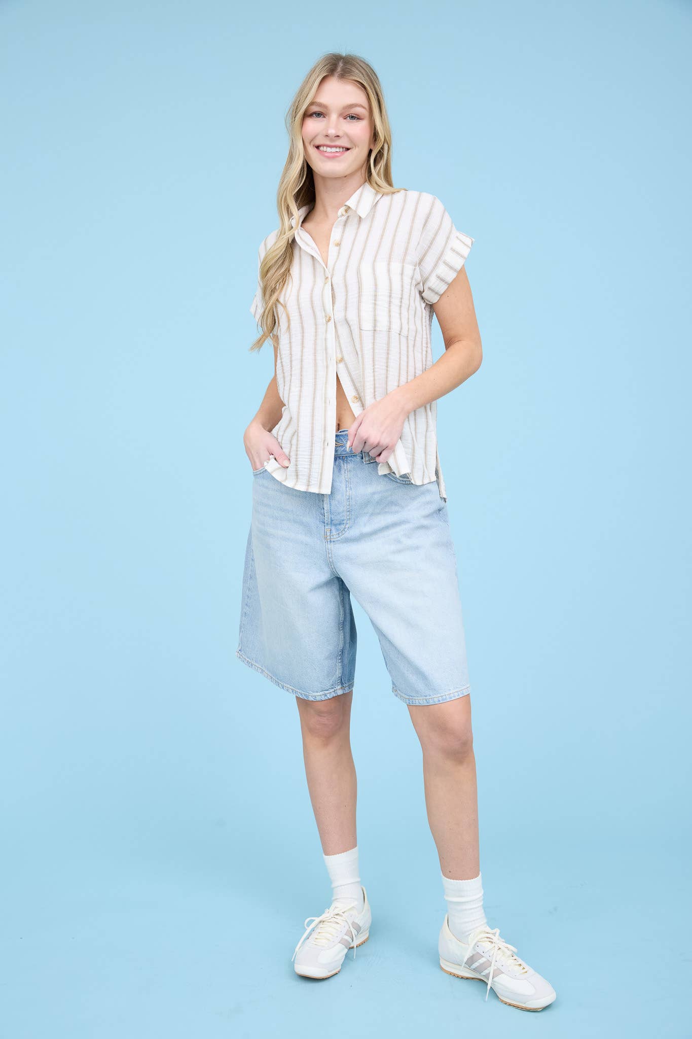 LIGHT KHAKI STRIPE SHIRT