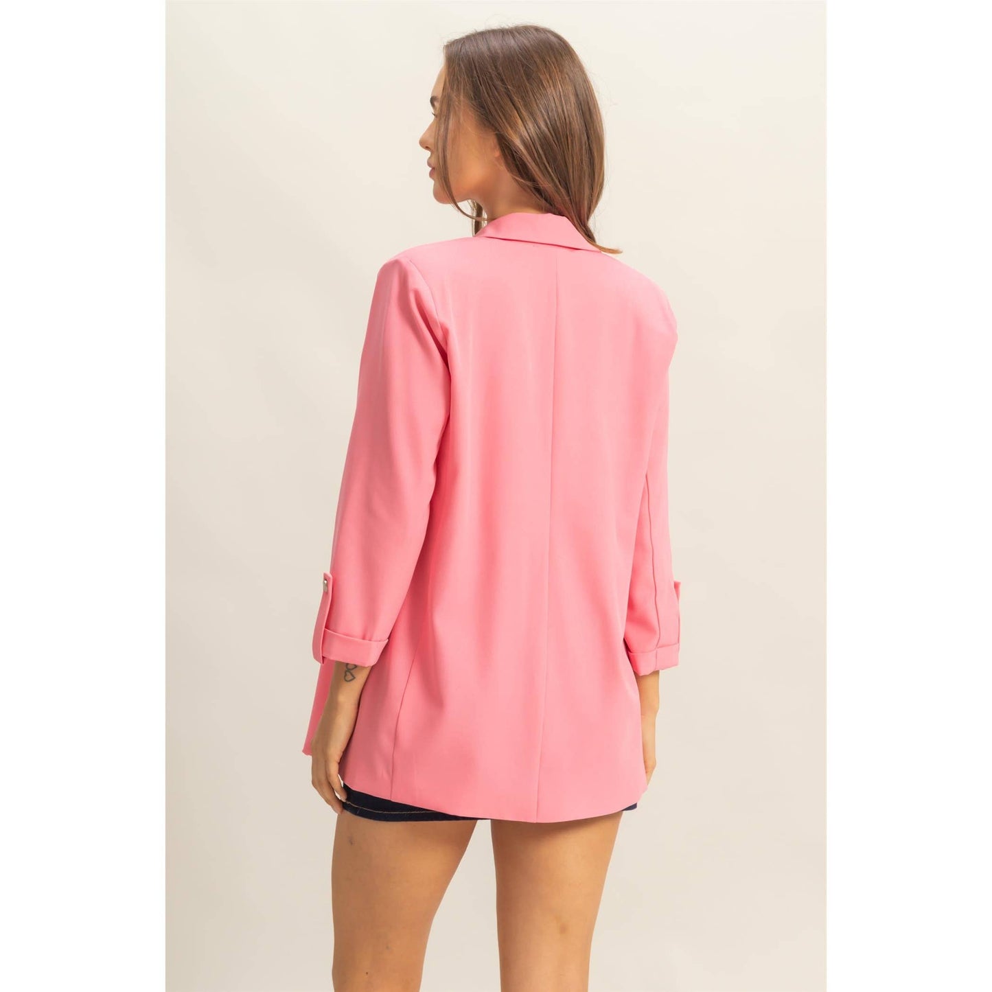 Pink Three Quarter Sleeve Blazer