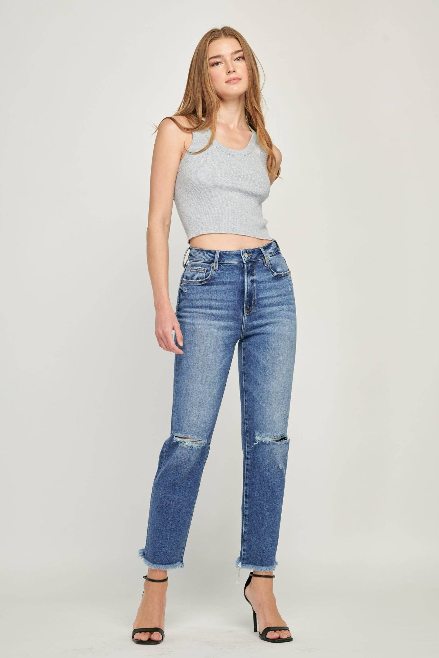 Dark Wash Frayed Hem