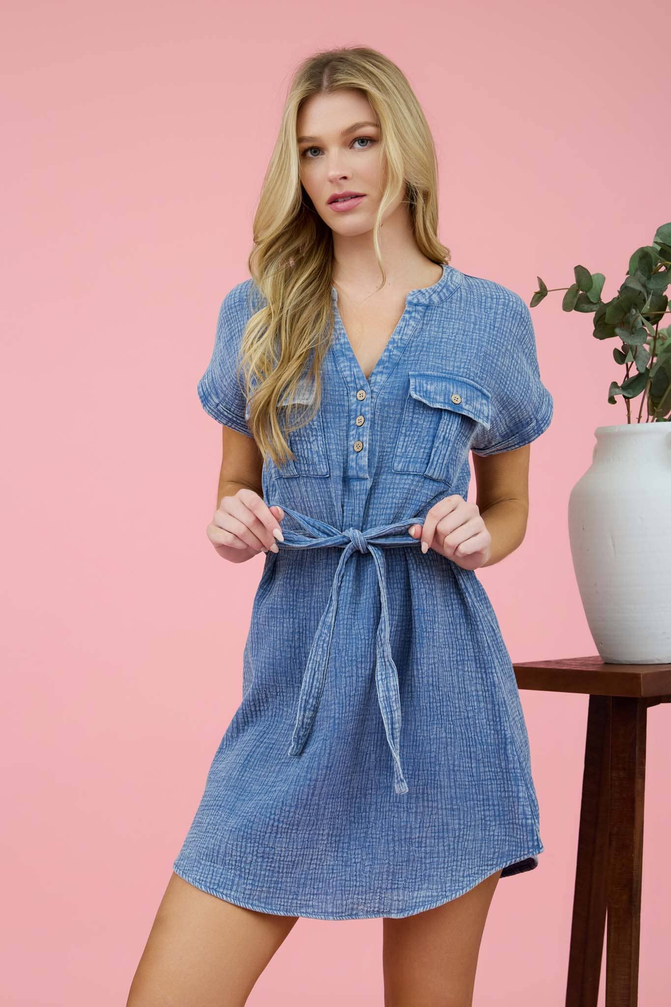 Blue Tie Waist Dress