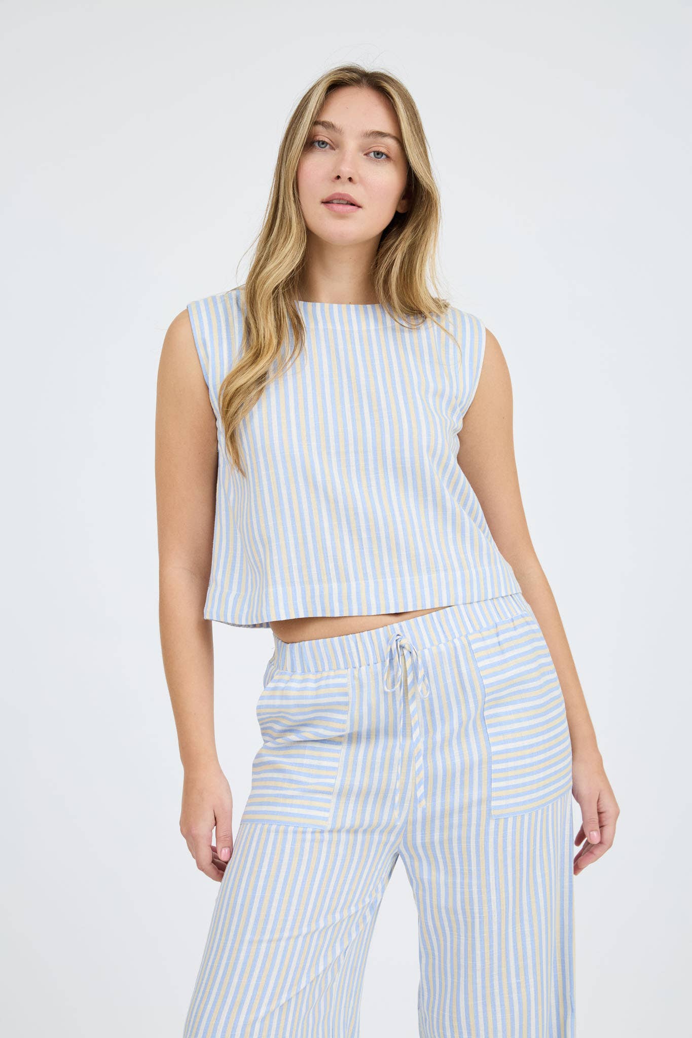 Blue Sleeveless Top Set