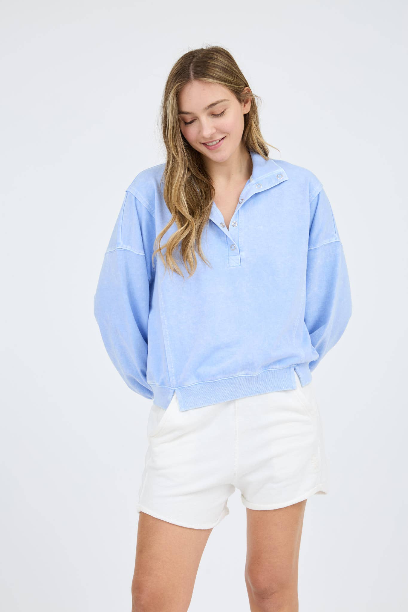 BLUE SNAP BUTTON LONG SLEEVE