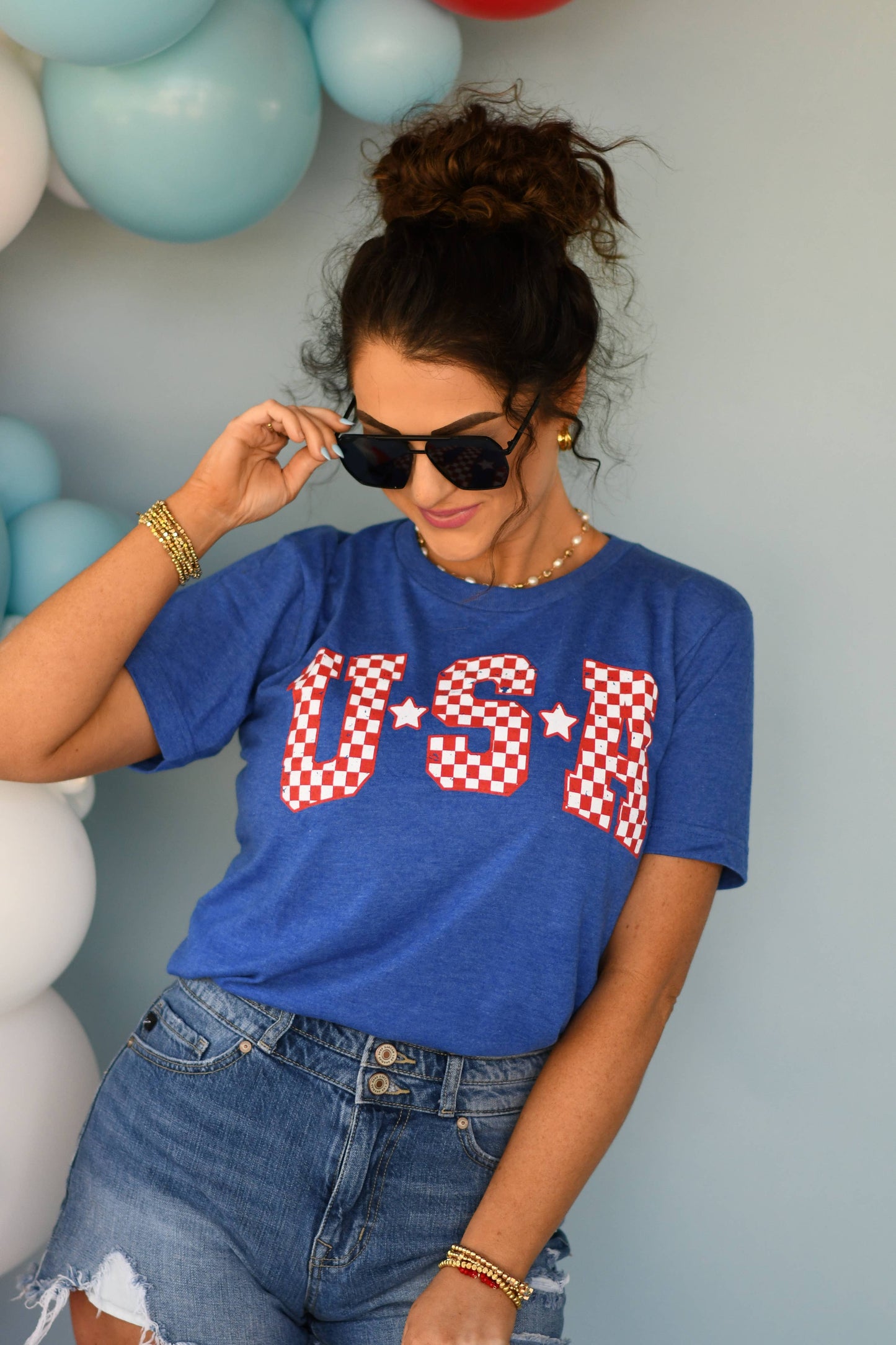 Blue Checkered USA Tee