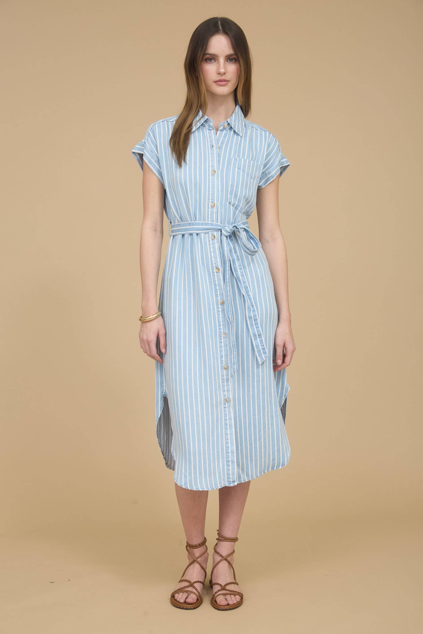STRIPE CHAMBRAY COLLARED DRESS