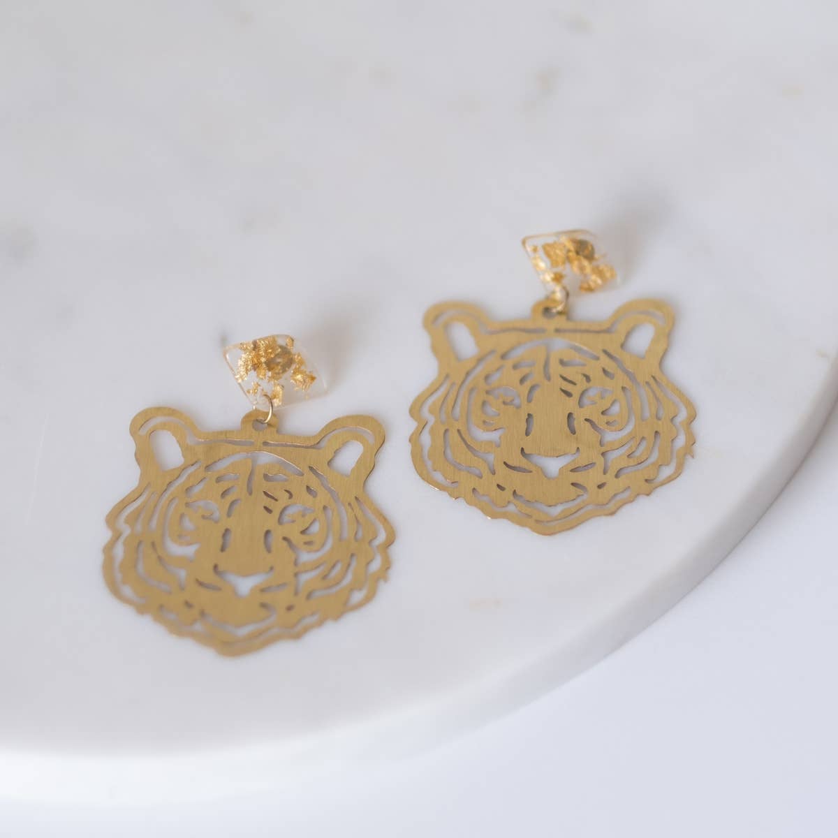 Go Get Em Tiger Earrings Gold 2.5"