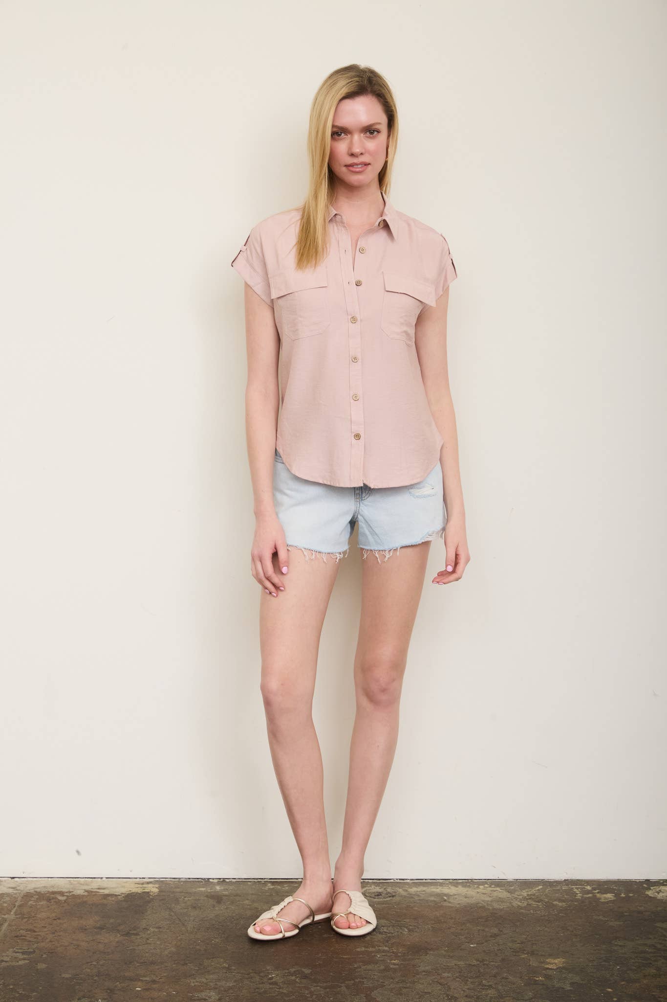 PINK TAB SLEEVE SHIRT
