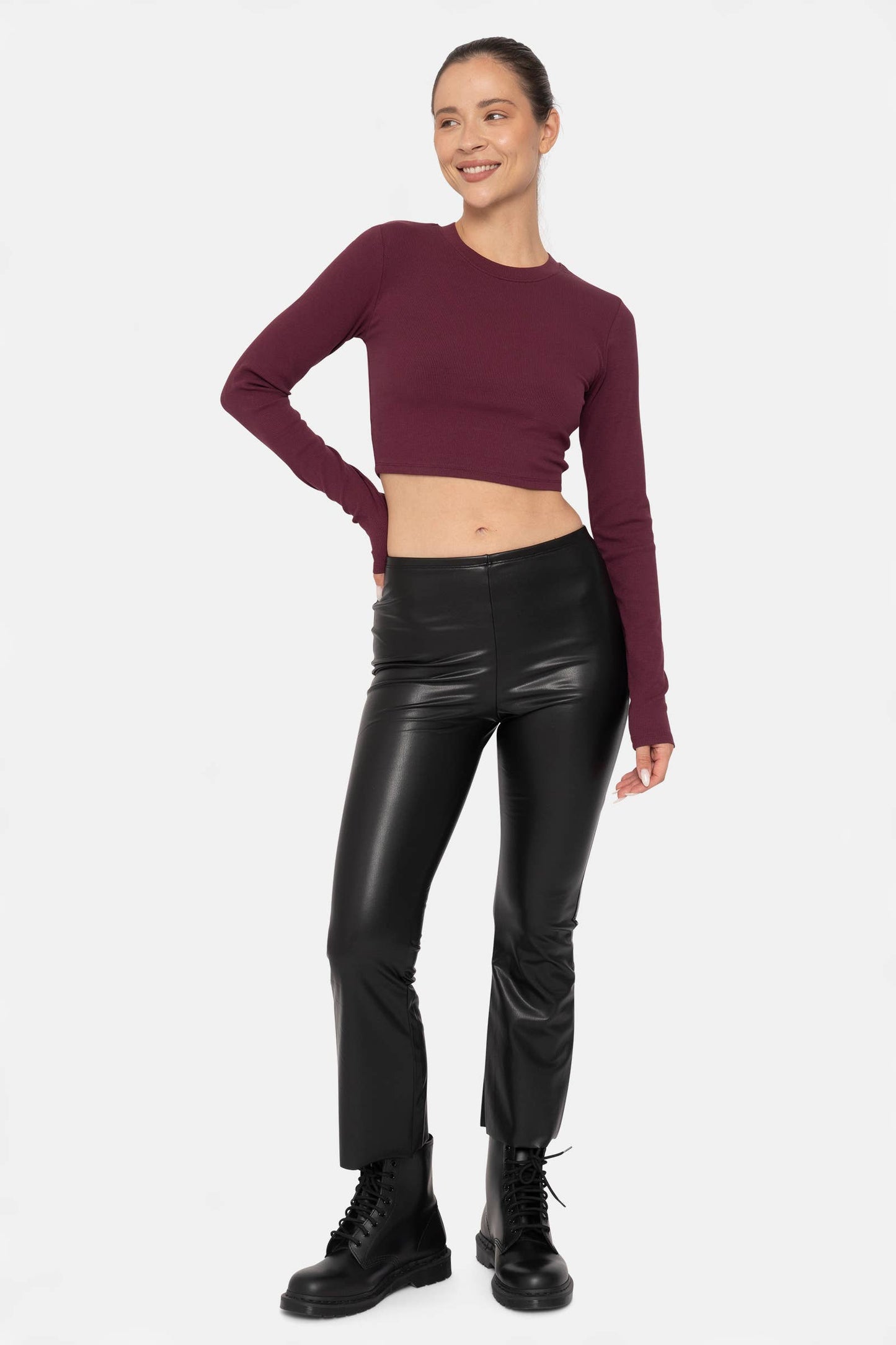 Cropped Flared Faux Leather Pants