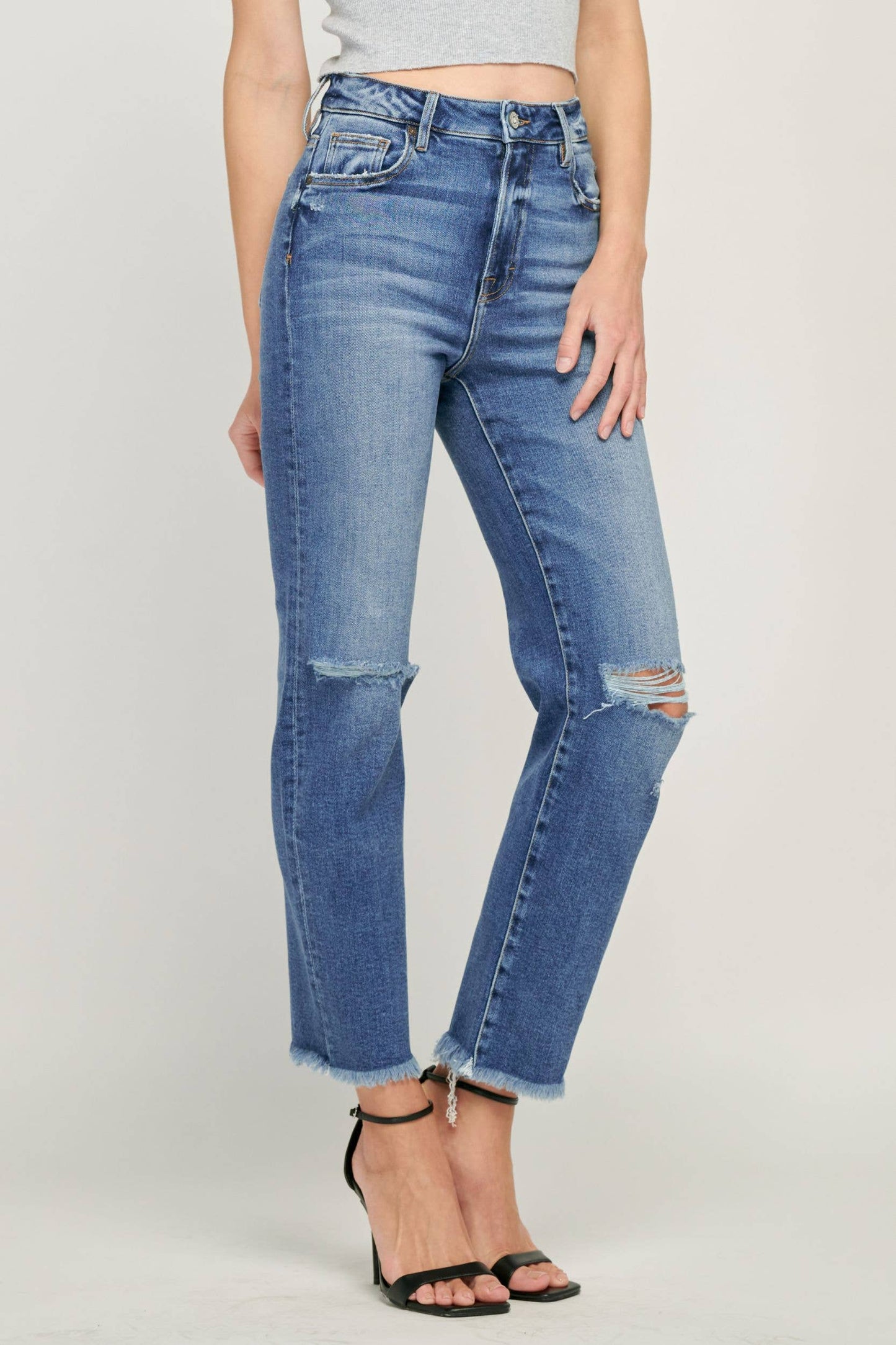 Dark Wash Frayed Hem