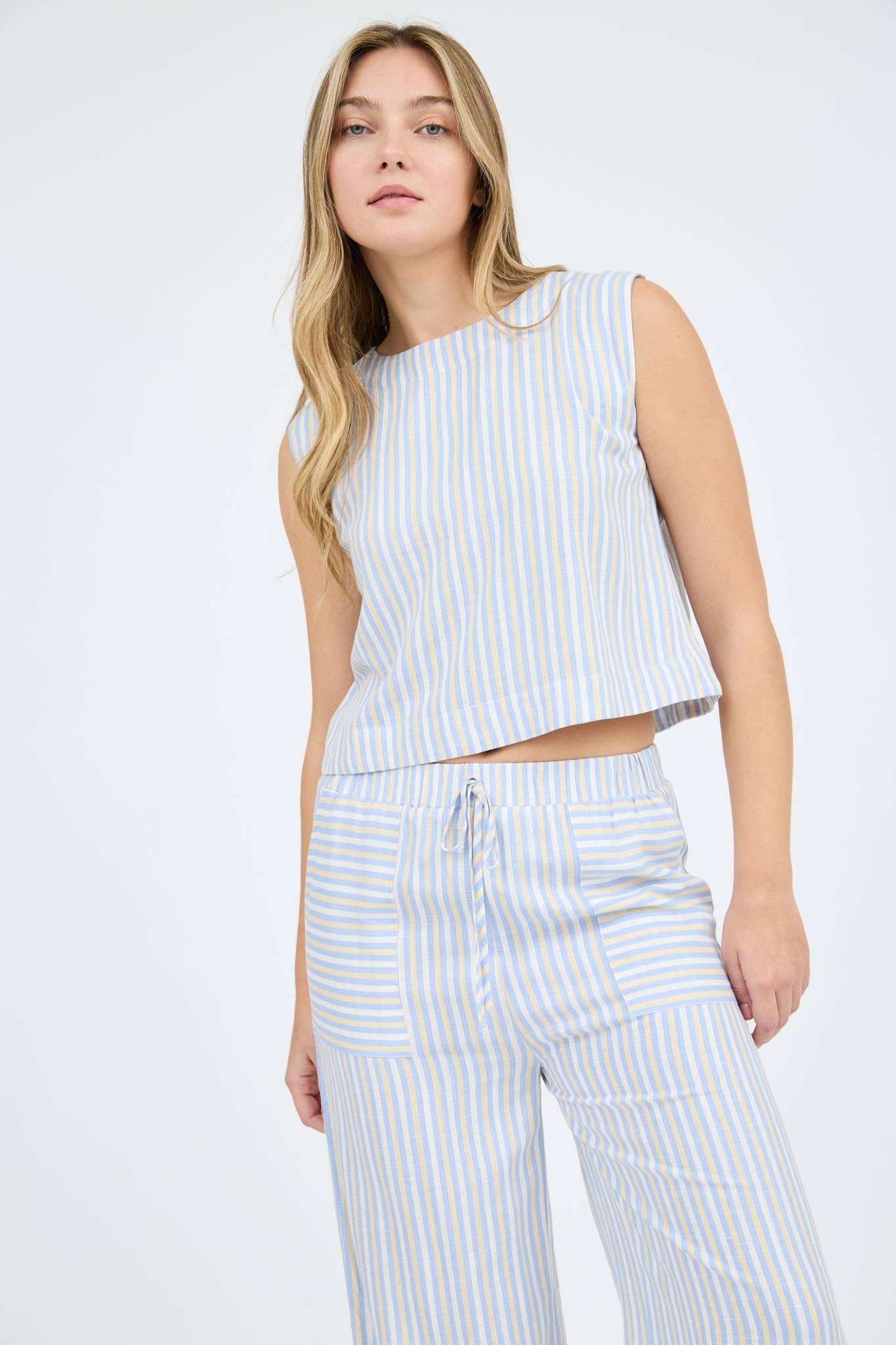 Blue Sleeveless Top Set