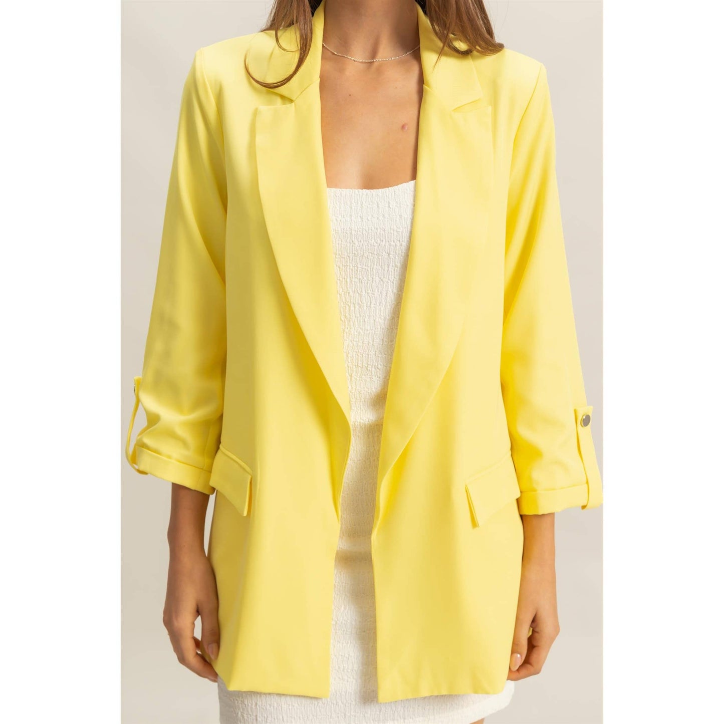 Yellow Three Quarter Sleeve Blazer