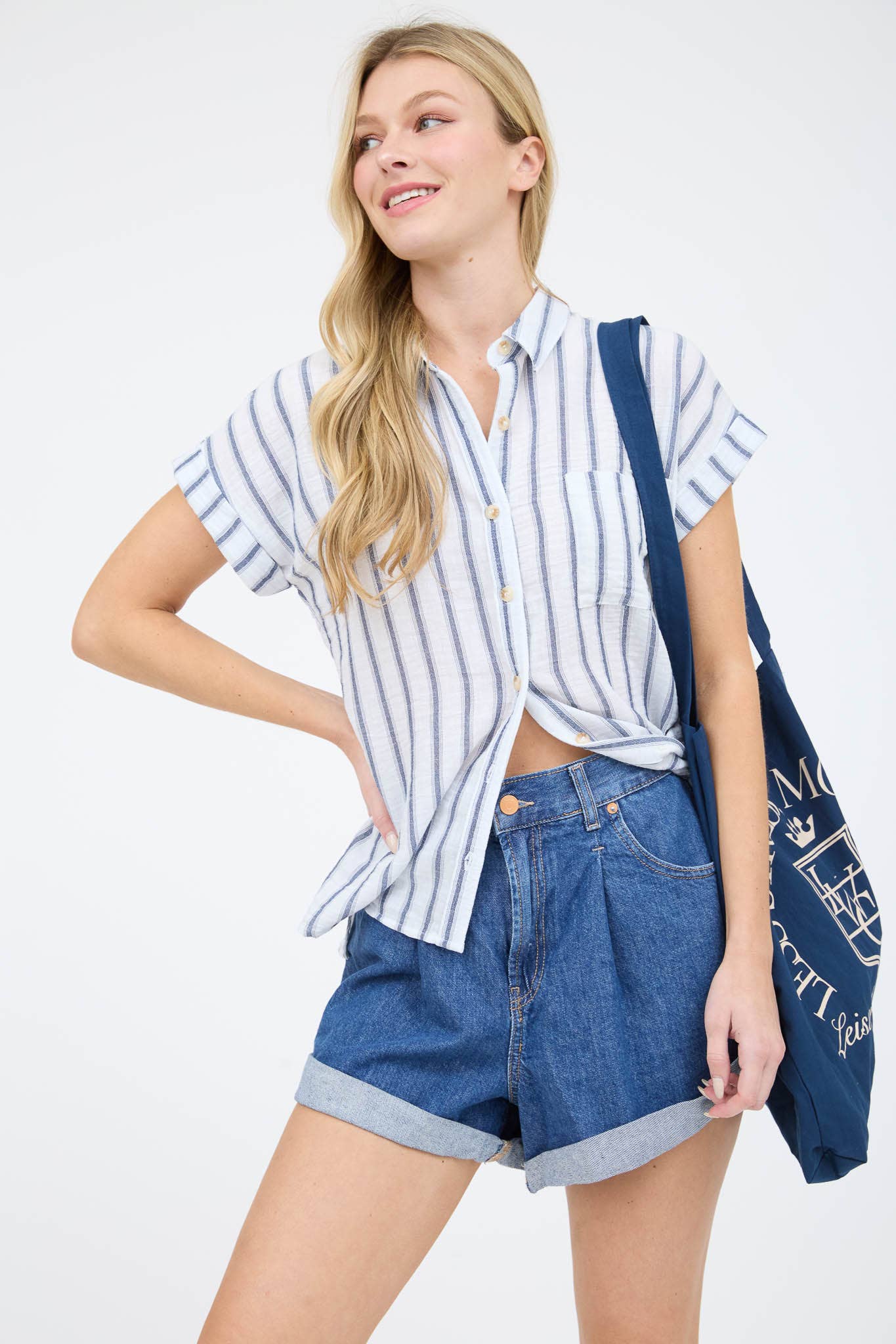 NAVY STRIPE BUTTON UP SHIRT