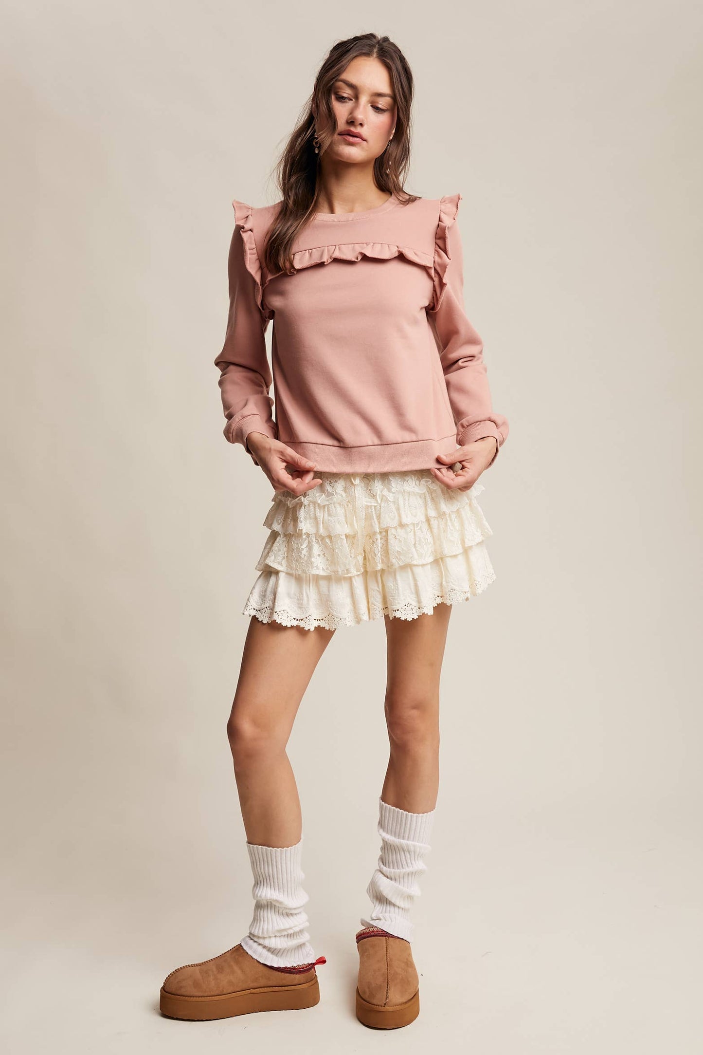 Ruffle Trim French Terry Pullover