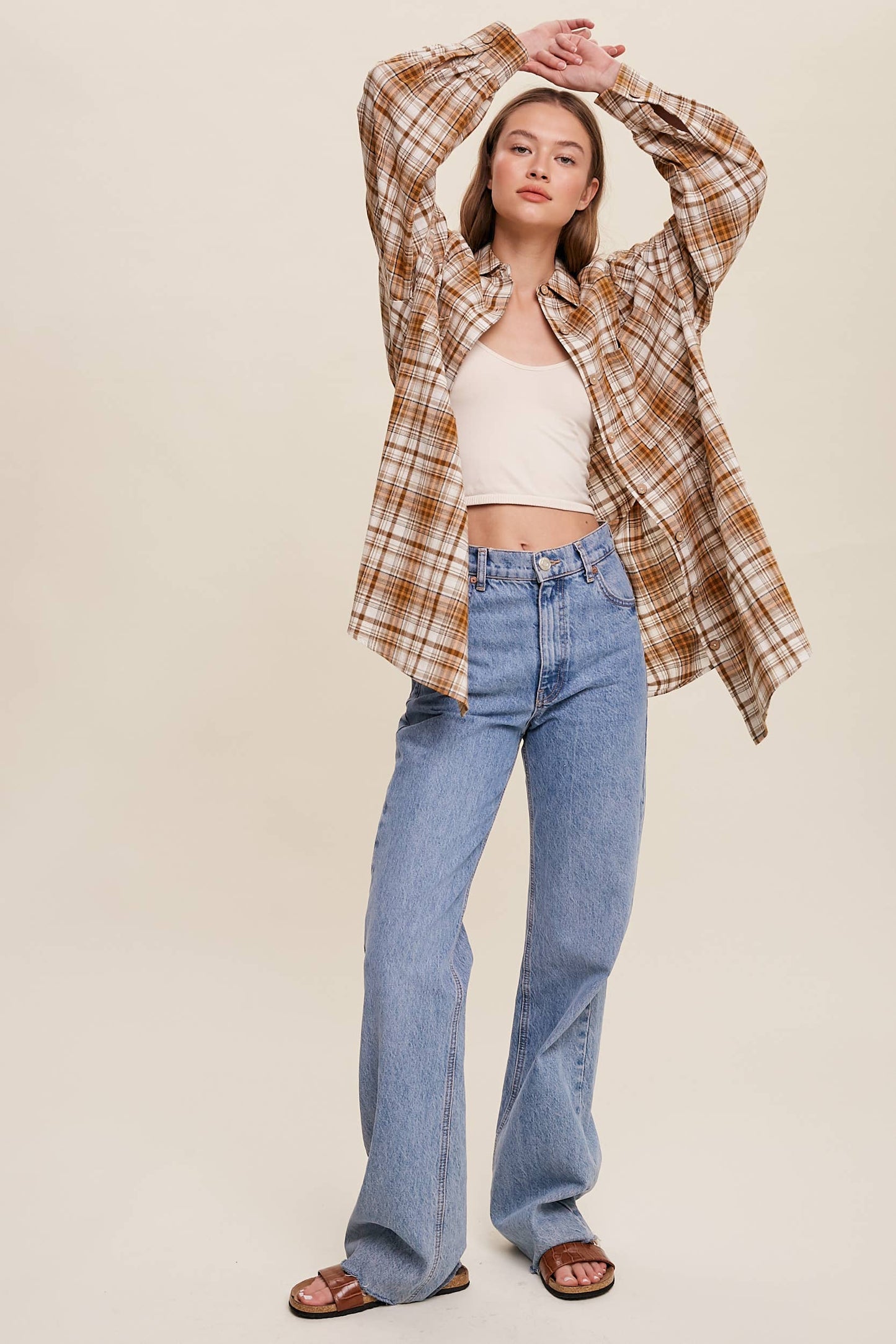 Plaid Button-Down Oversized Shirt