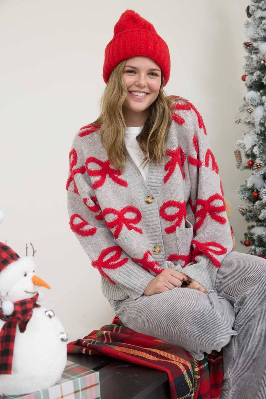 RED BOW CARDIGAN
