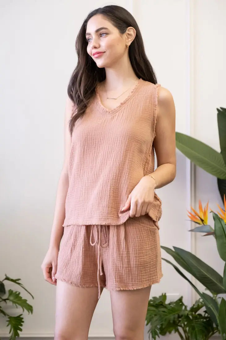 Brown Ruffle Tank