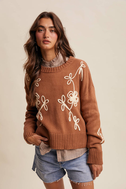 Floral Embroidered Knit Sweater