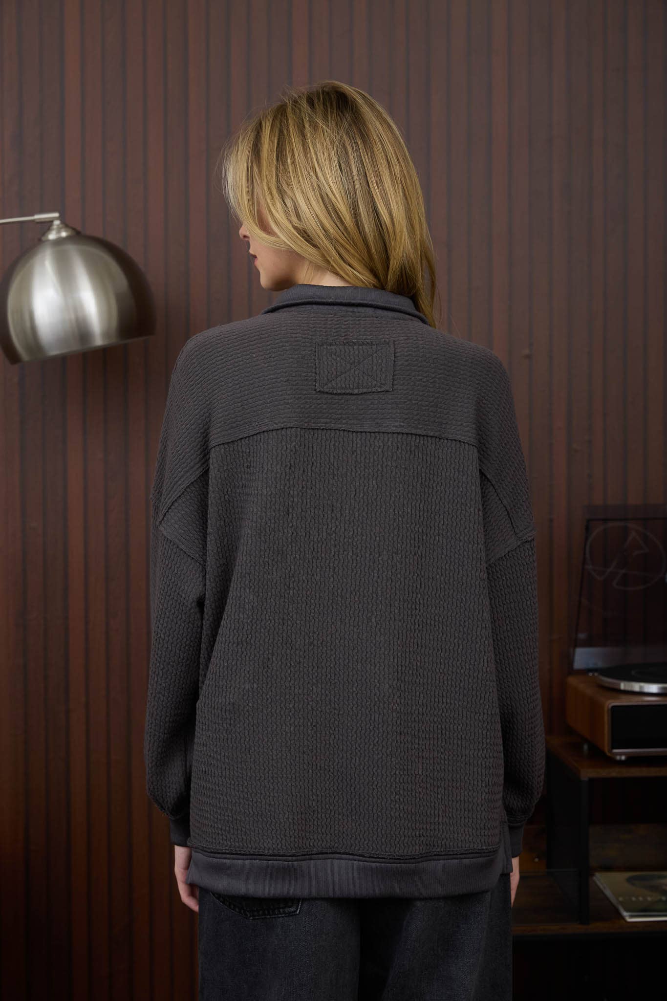 WAFFLE KNIT COLLARED TOP