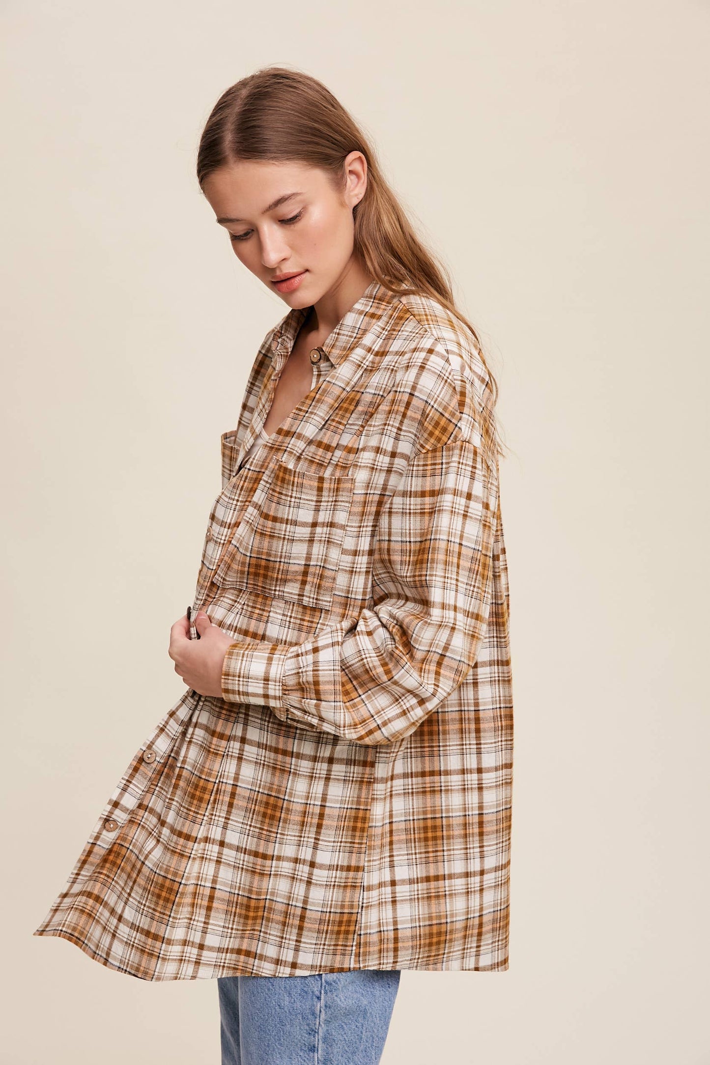 Plaid Button-Down Oversized Shirt