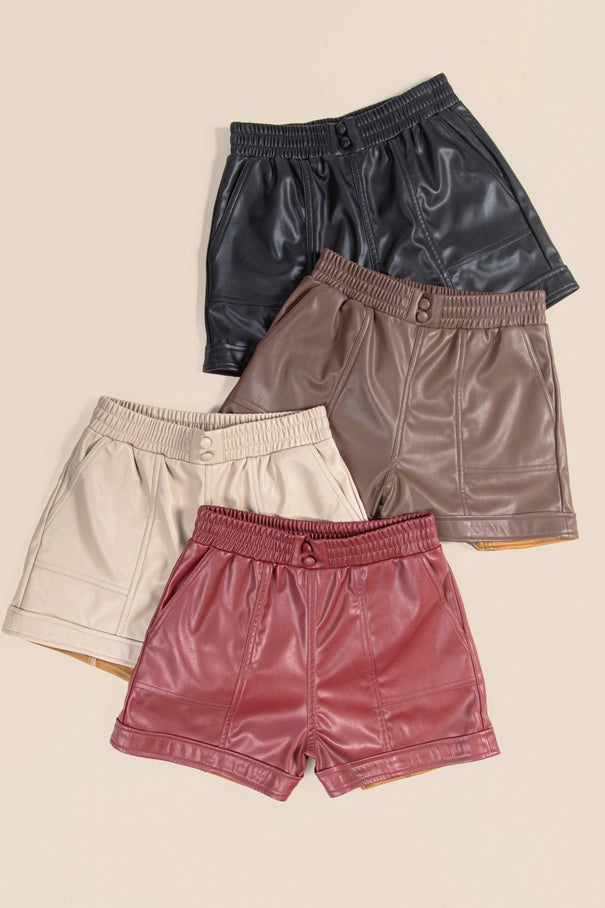 Faux Leather Casual Shorts