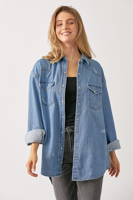 RELAXED FIT BUTTON DOWN DENIM SHIRTS
