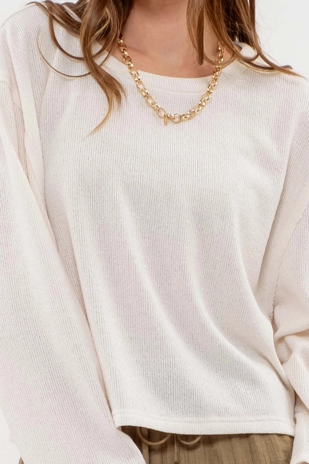 Solid Relaxed Raw Edge Knit Top