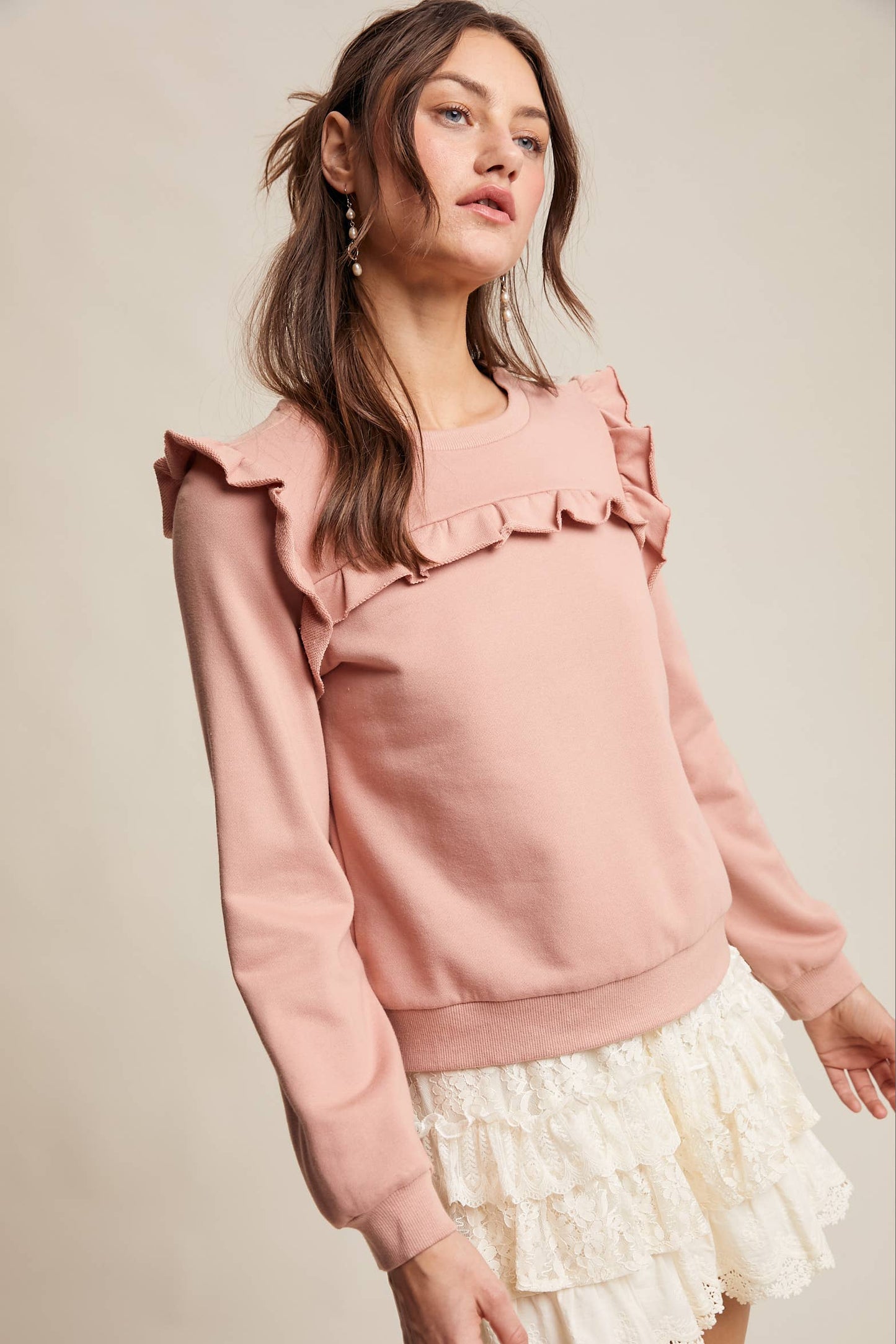 Ruffle Trim French Terry Pullover