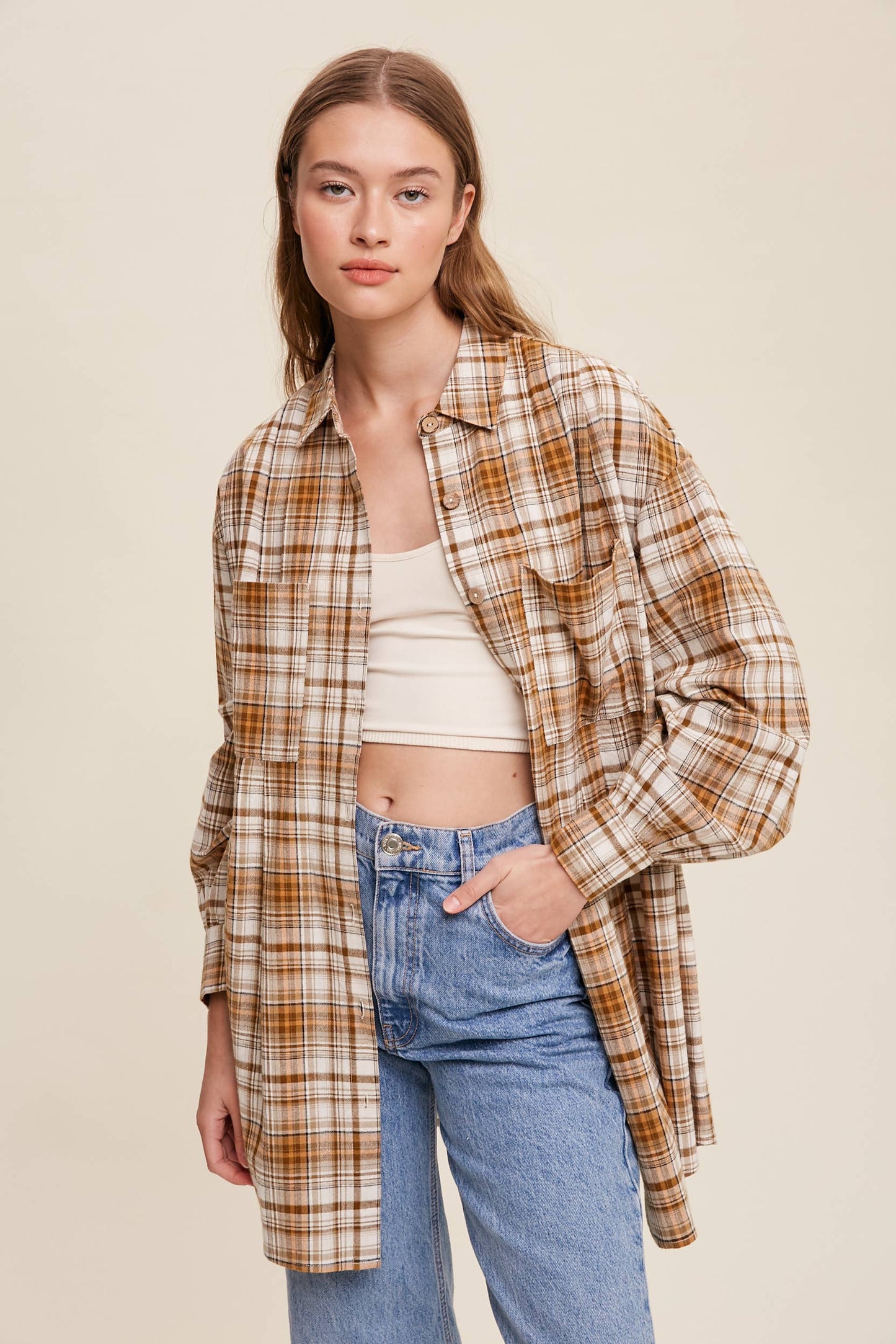 Plaid Button-Down Oversized Shirt