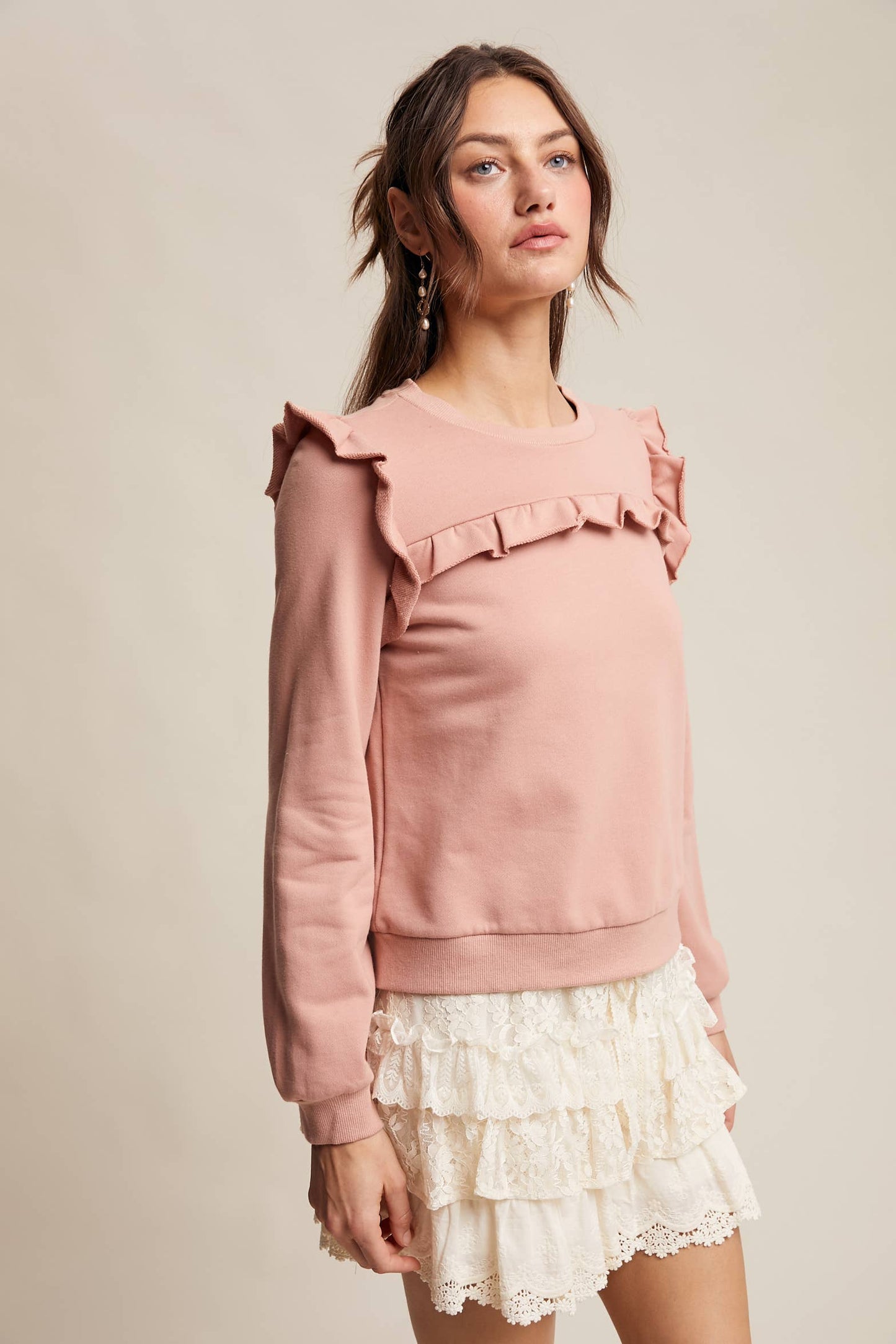Ruffle Trim French Terry Pullover