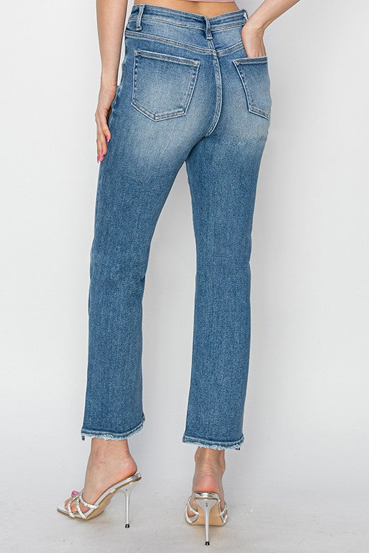 RISEN HIGH RISE SLIM STRAIGHT JEANS