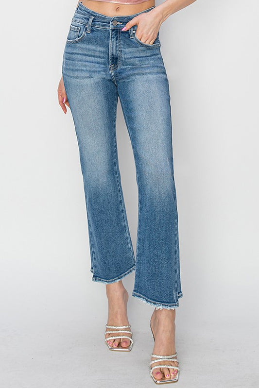 RISEN HIGH RISE SLIM STRAIGHT JEANS