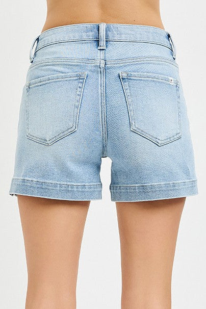 Mom Light Wash High Rise Side Slit Shorts