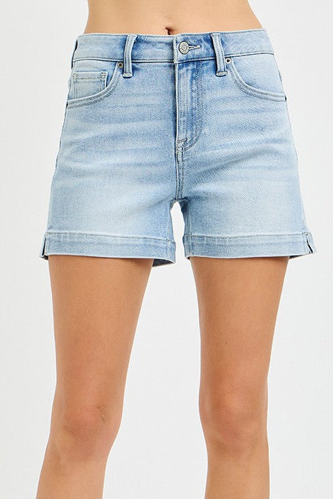 Mom Light Wash High Rise Side Slit Shorts