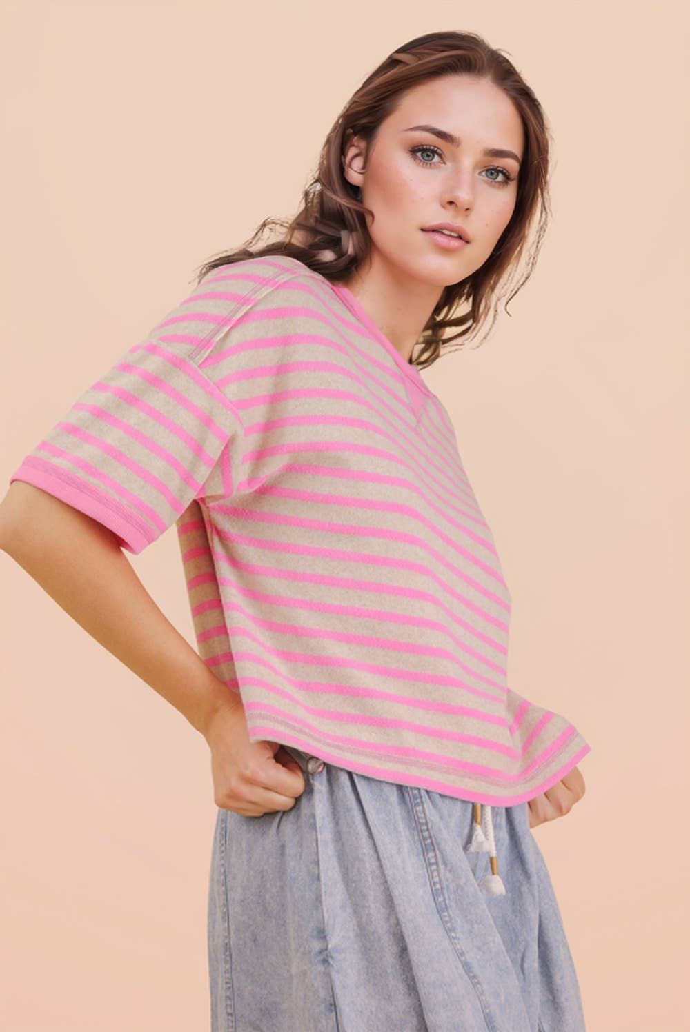 Pink Oversized Stripe Top