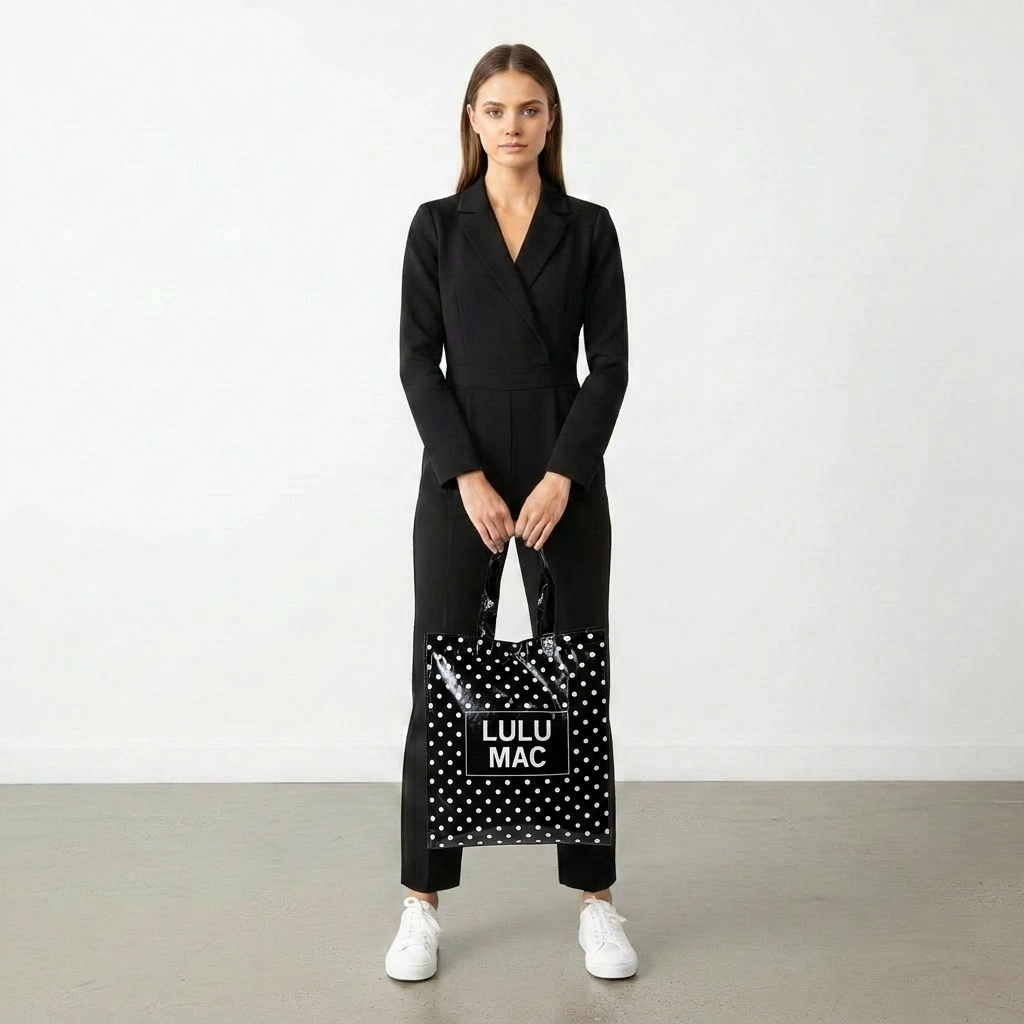 BLACK WHITE DOTS REUSABLE BAG