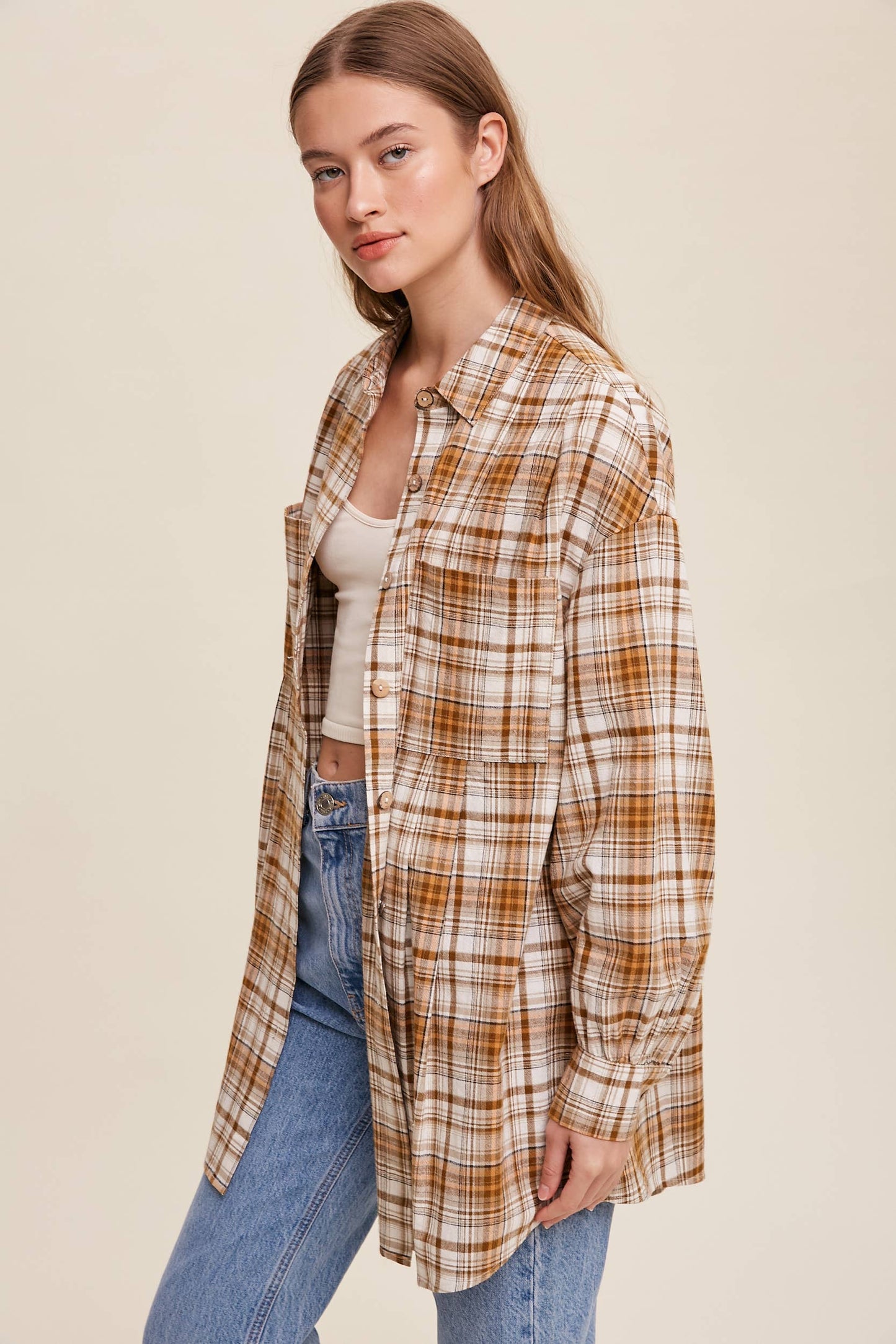 Plaid Button-Down Oversized Shirt