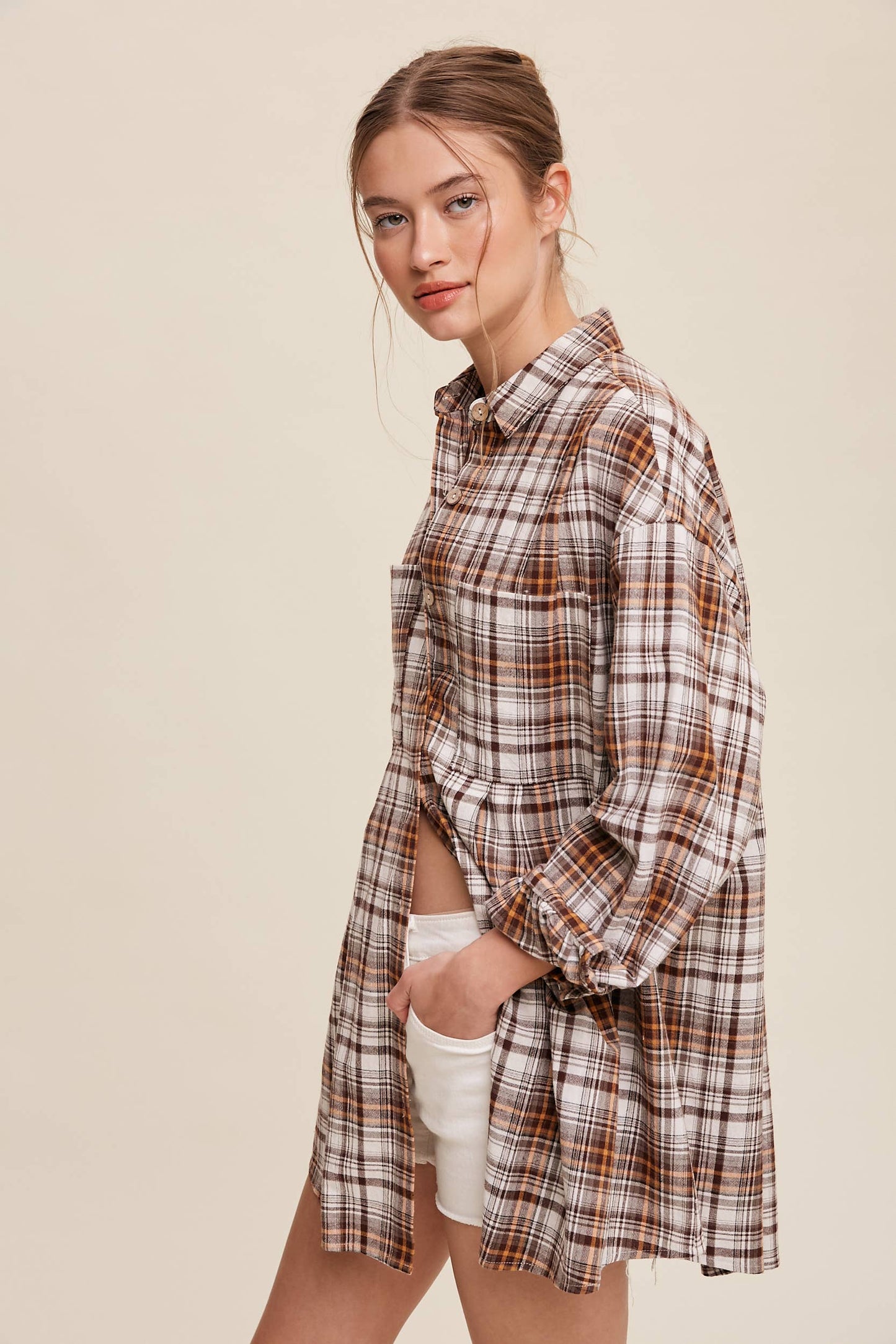 Plaid Button-Down Oversized Shirt