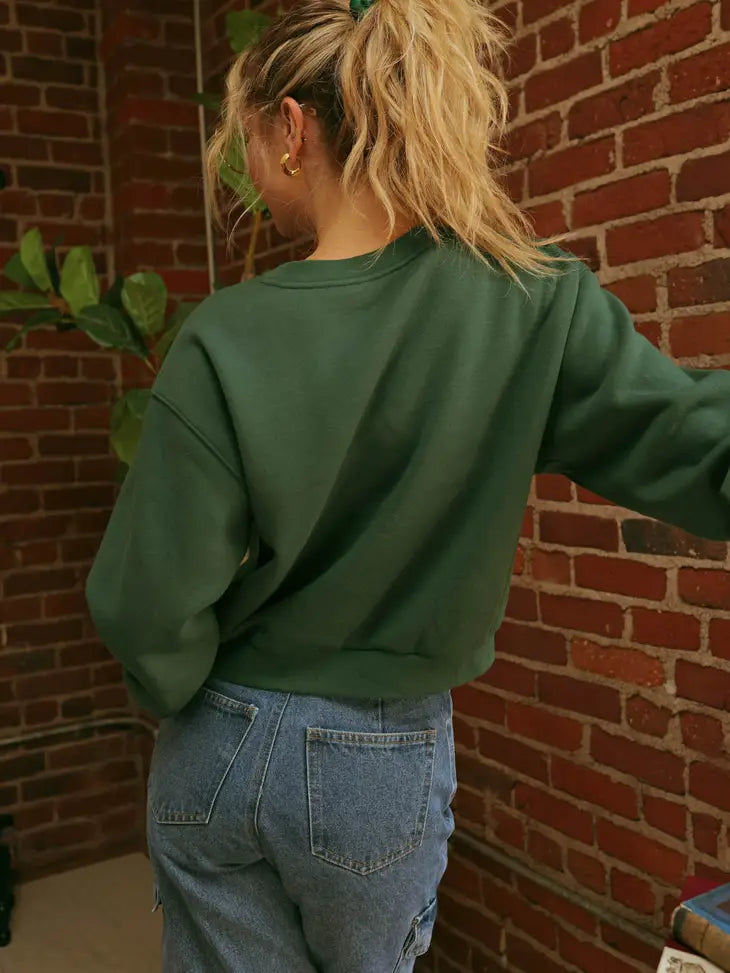 Hunter Green Embroidered Crewneck Sweater