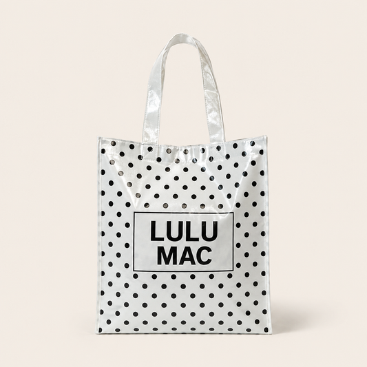 WHITE BLACK DOTS  REUSABLE TOTE