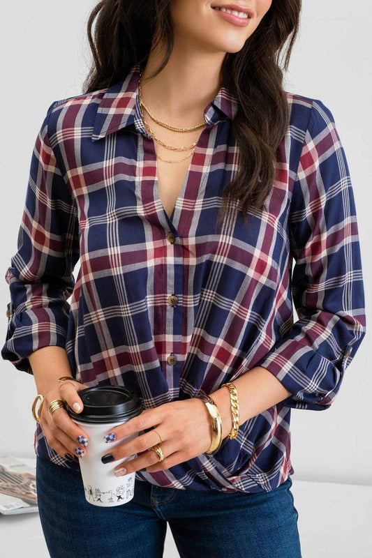 PLAID WRAP FRONT TOP