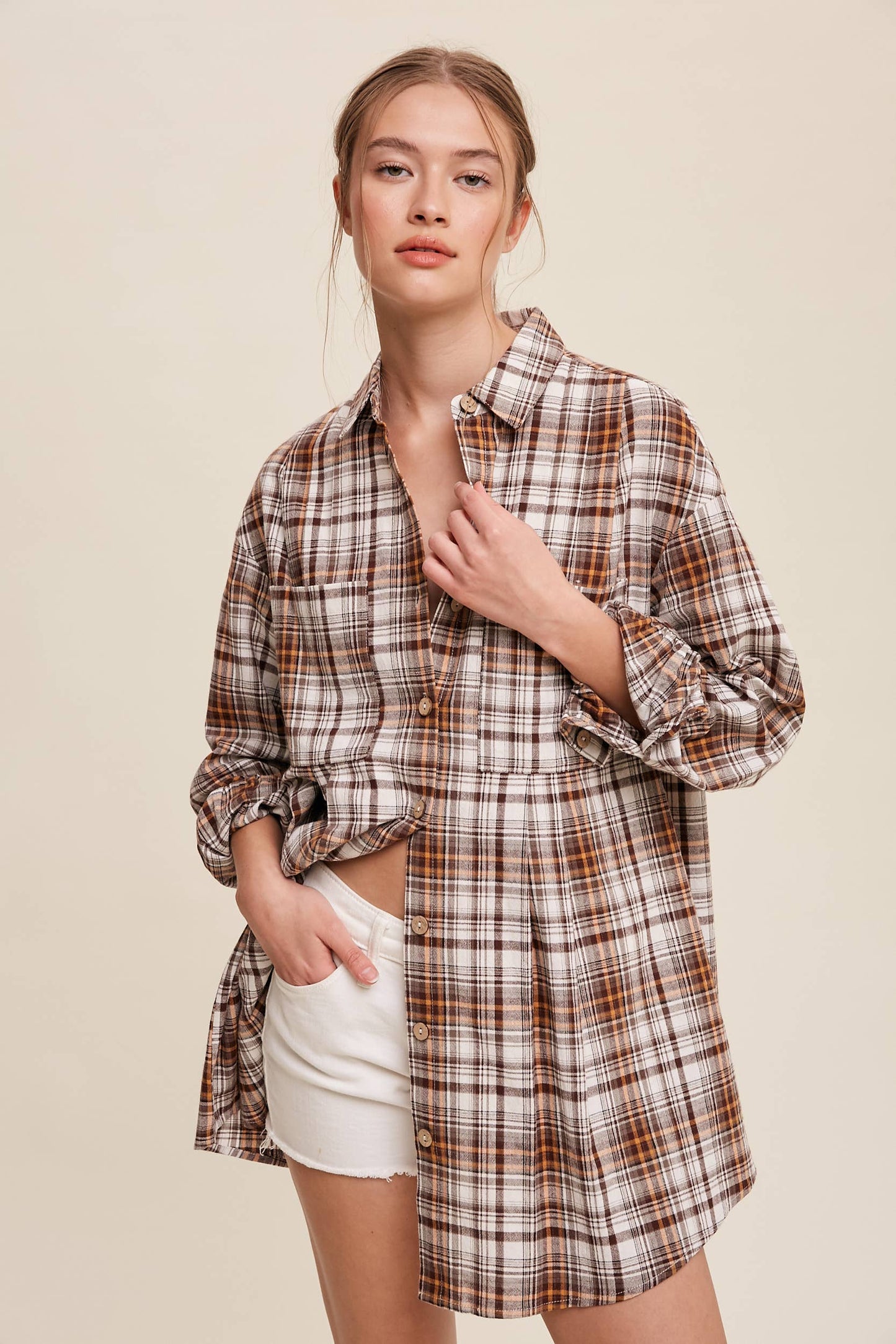 Plaid Button-Down Oversized Shirt