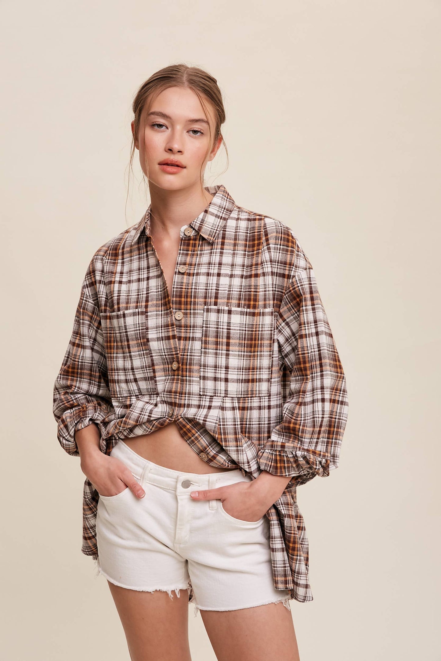 Plaid Button-Down Oversized Shirt