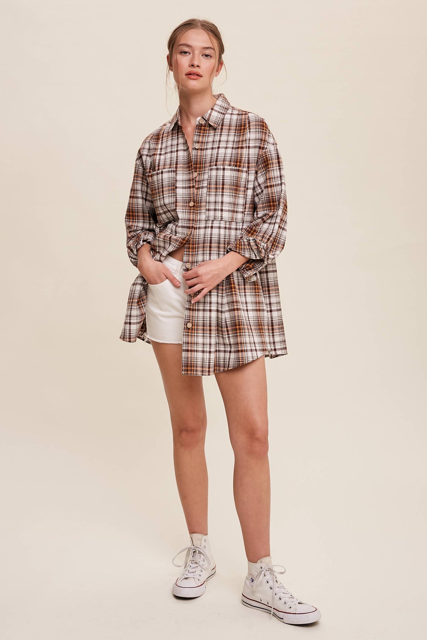Plaid Button-Down Oversized Shirt